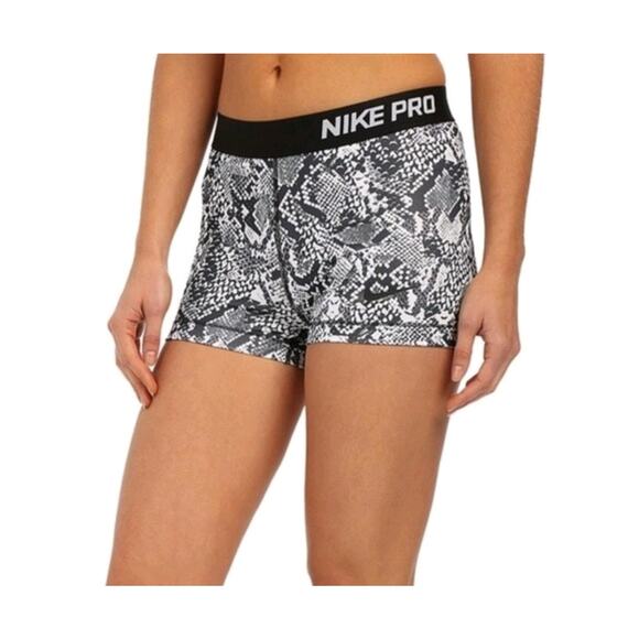 NIKE PRO Women's S 3.0" COMPRESSION Yoga Shorts-Black/Grey/Python Gym Biker - Picture 1 of 5